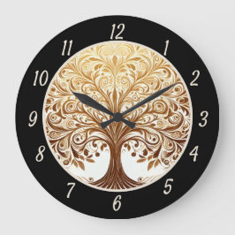 Elegant Gold Tree of Life Spiritual Zen Yoga Große Wanduhr