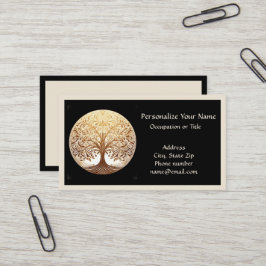 Elegant Gold Tree of Life Yoga Zen on Black Visitenkarte