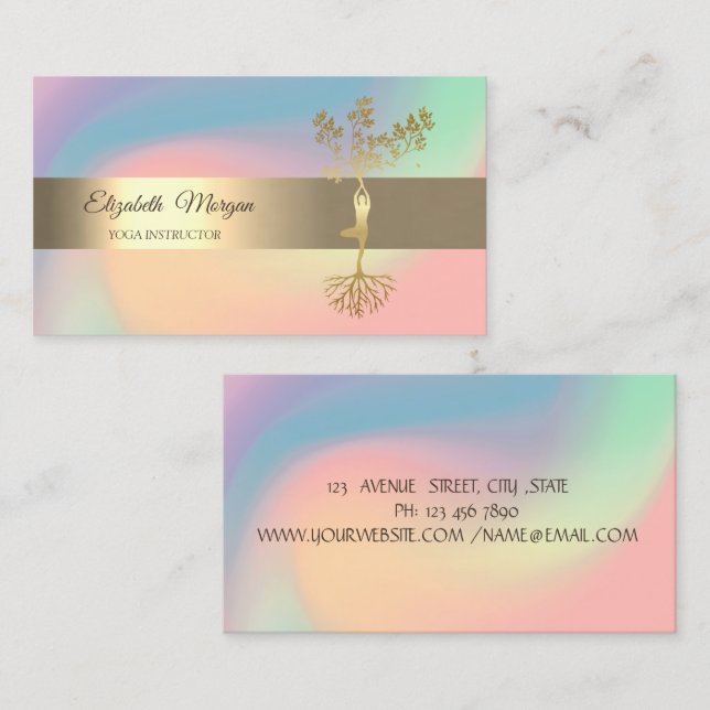 Elegant Gold Tree Yoga Holographic Visitenkarte (Vorne/Hinten)