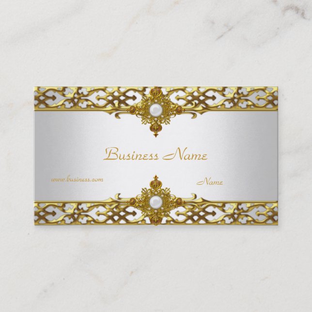Elegant Gold Trim Pearl Jewel Visitenkarte (Vorderseite)