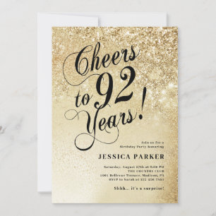 Elegant Gold Überraschung 92. Geburtstag Einladung