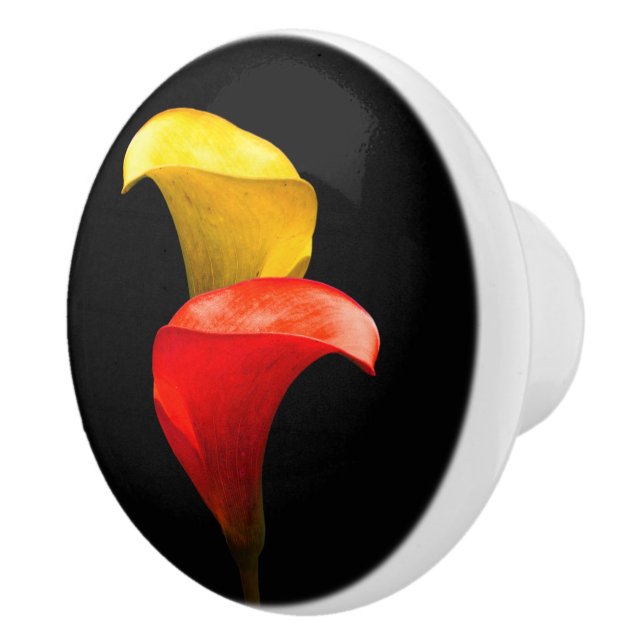 Elegant Gold und Crimson Calla Lilies Keramikknauf (Rechts)