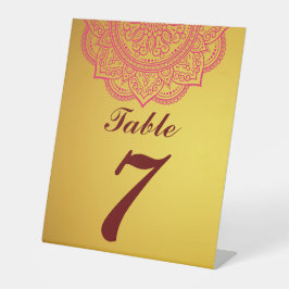 Elegant Gold und REd Indian Paisley Wedding Pedes Sockelschild