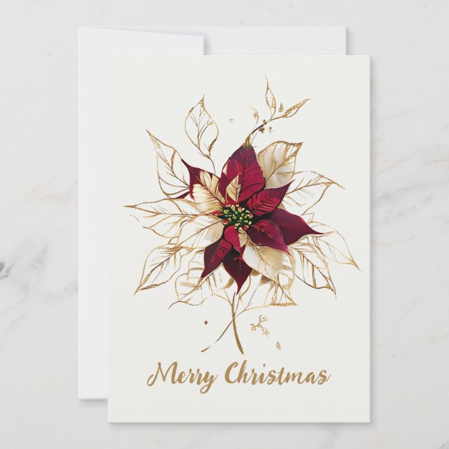 Elegant Gold und Red Poinsettia Frohe Weihnachten (Vorderseite)