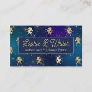 Elegant Gold Unicorn Starry Sky Fantasy Writer Visitenkarte