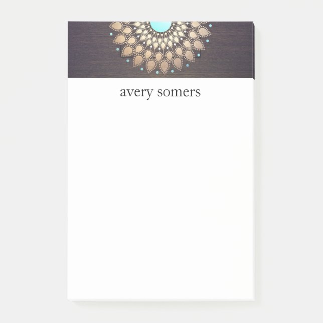 Elegant Gold Verziert Lotus Mandala Wood Look Post-it Klebezettel (Vorderseite)