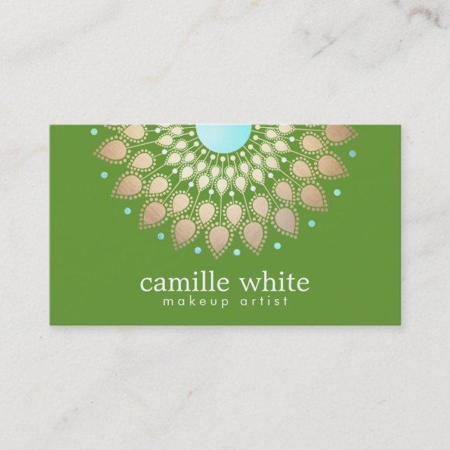 Elegant Gold Verziert Motif Green Visitenkarte (Vorderseite)