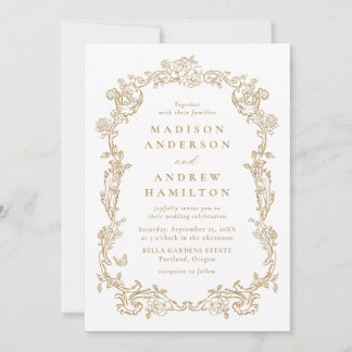 Elegant Gold Victorian Floral All in One Wedding Einladung