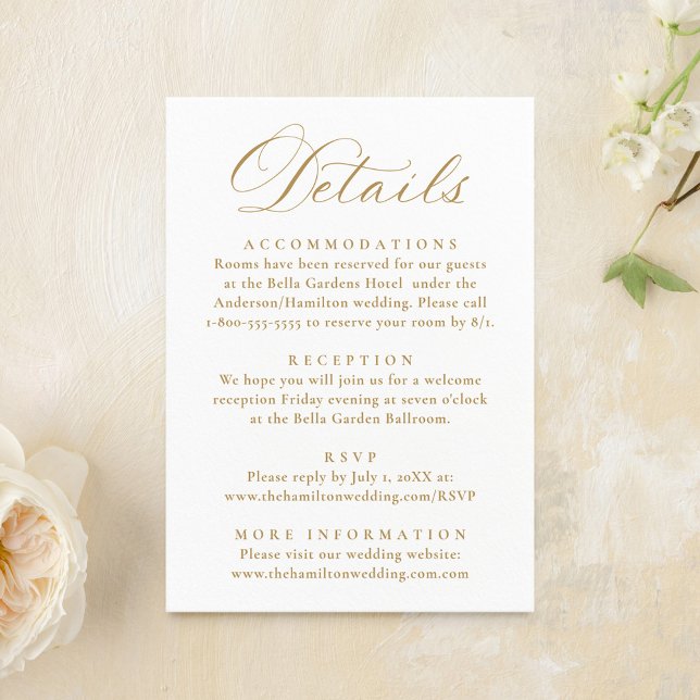 Elegant Gold Victorian Floral Wedding Details Begleitkarte (Von Creator hochgeladen)