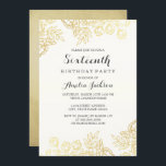 Elegant Gold Vintag Floral 16. Geburtstag Einladung<br><div class="desc">Mehr elegante florale Geburtstagseinladungen im Kleinen Bayleigh Store! Bitte beachten Sie: Keine echte Folie.</div>