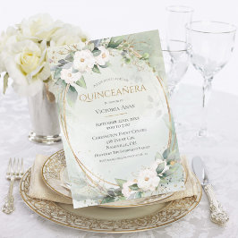 Elegant Gold Watercolor Green Quinceñera Einladung