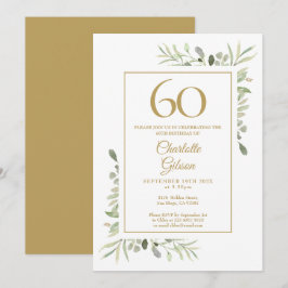 Elegant Gold Watercolor Greenery 60. Geburtstag Einladung