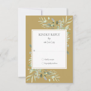 Elegant Gold Watercolor Grüne Hochzeit RSVP Karte