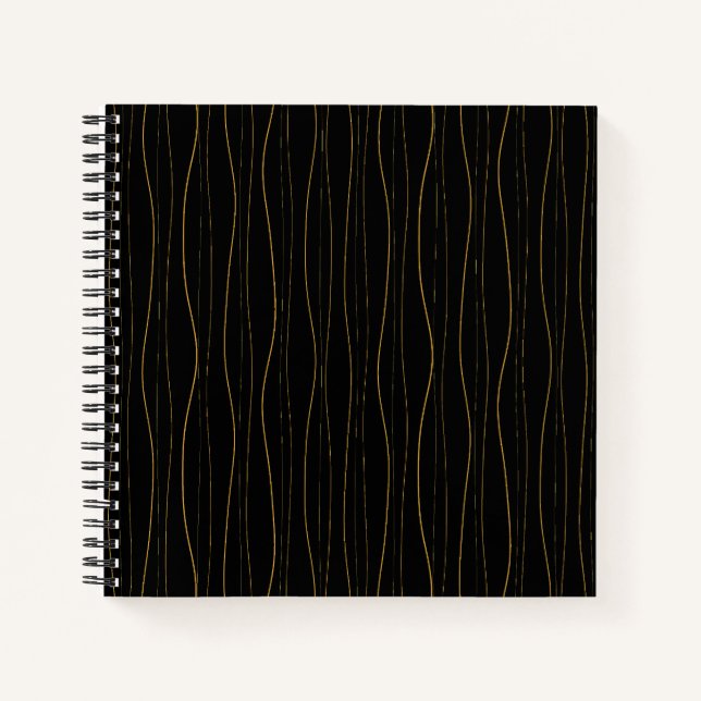 Elegant Gold Wavy Lines Pattern Notizbuch (Vorderseite)