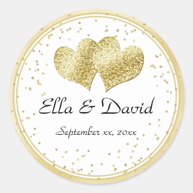 Elegant Gold Wedding Hearts Runder Aufkleber (Vorderseite)