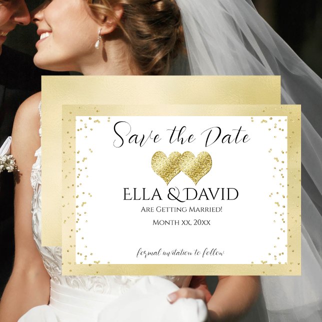 Elegant Gold Wedding Hearts Save The Date (Save The Date Elegant Gold Wedding Hearts)