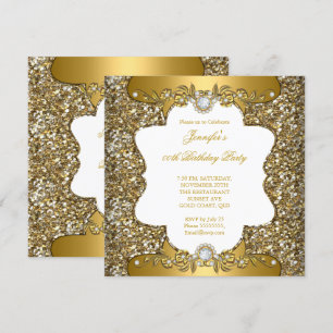 Elegant Gold Weiß Floral Diamant Juwel Party SQ Einladung