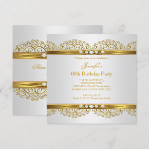 Elegant Gold Weiß Silber Diamant Geburtstag Einladung