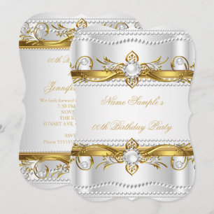 Elegant Gold Weiß Silber Perle Seide Geburtstag Einladung