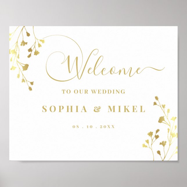 Elégant Gold Welcome & Floral Mariage Affiche de b (Devant)