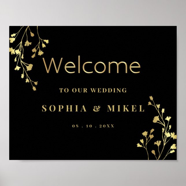Elégant Gold Welcome &Foliage Mariage Affiche de b (Devant)