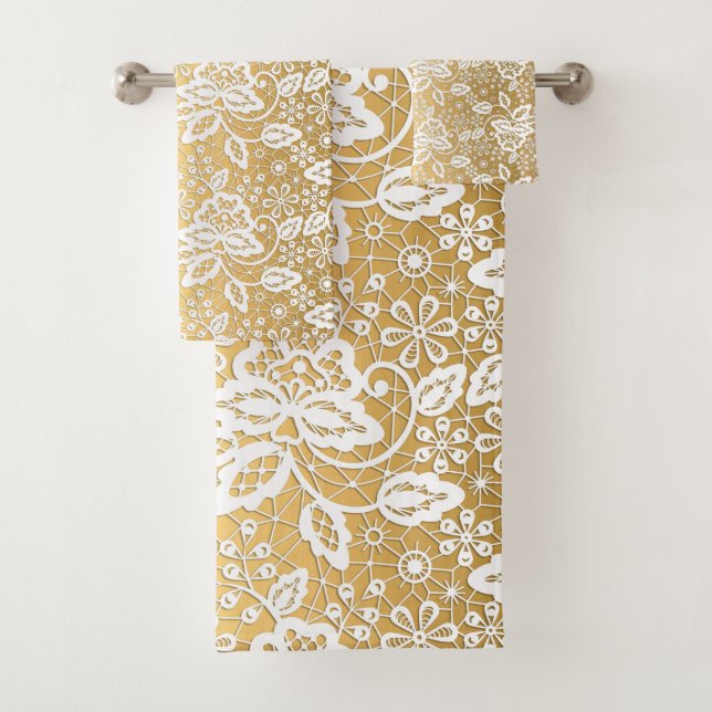 ELEGANT GOLD WHIRLLACE BADEZIMMER TOWEL SET (Insitu)