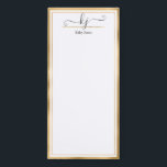 Elegant Gold White 2 Monogram Script Name Magnetic Magnetischer Notizblock<br><div class="desc">Moderne, elegante Kalligraphie 2 Monogram Script Gold und White Name Custom Personalisiert Mitteilungskarten. Es zeigt Imitate goldene Rahmen auf weißem Hintergrund. Sie können dieses Notizblock mit Ihrem Namen, 2 Monogramm Initial (handgeschriebenes Kalligrafieschrift) anpassen. Wenn Sie keine Personalisierung benötigen, können Sie diese löschen. Ideal für Lehrer, Networking, Unternehmer, Beauty und mehr....</div>