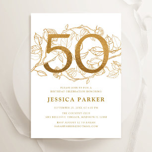 Elegant Gold White 50. Geburtstag Einladung