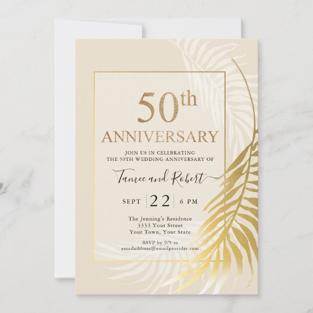 Elegant Gold White 50. Hochzeit Einladung (Vorderseite)