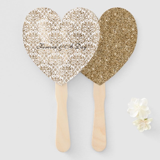 Elegant Gold White Chic Damask Fächer (Vorne und Hinten)
