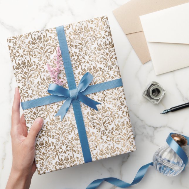 Elegant Gold White Chic Damask Geschenkpapier (Schenken)