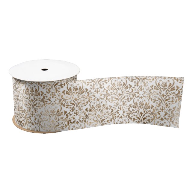 Elegant Gold White Chic Damask Satinband (Spule)