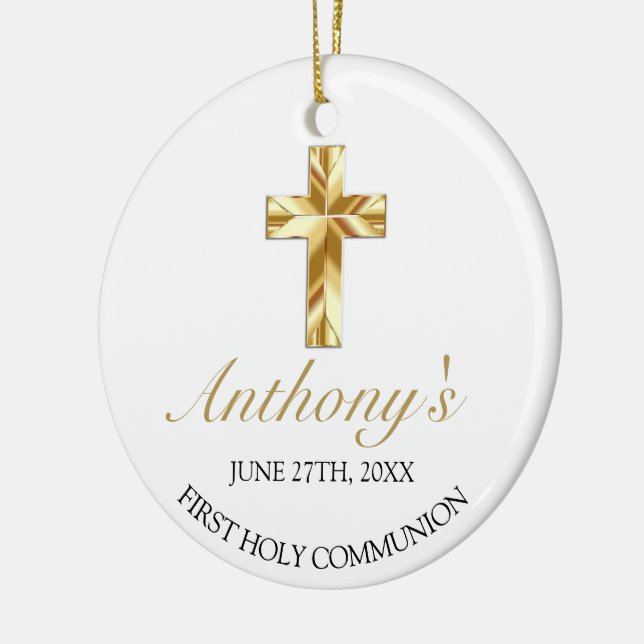 Elegant Gold White First Heilige Kommunion Keepake Keramik Ornament (Links)