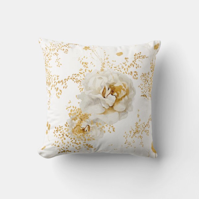 Elegant Gold White Floral Kissen (Vorderseite)