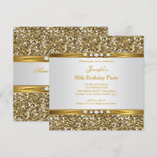 Elegant Gold White Glitzer Diamond Geburtstagspart Einladung