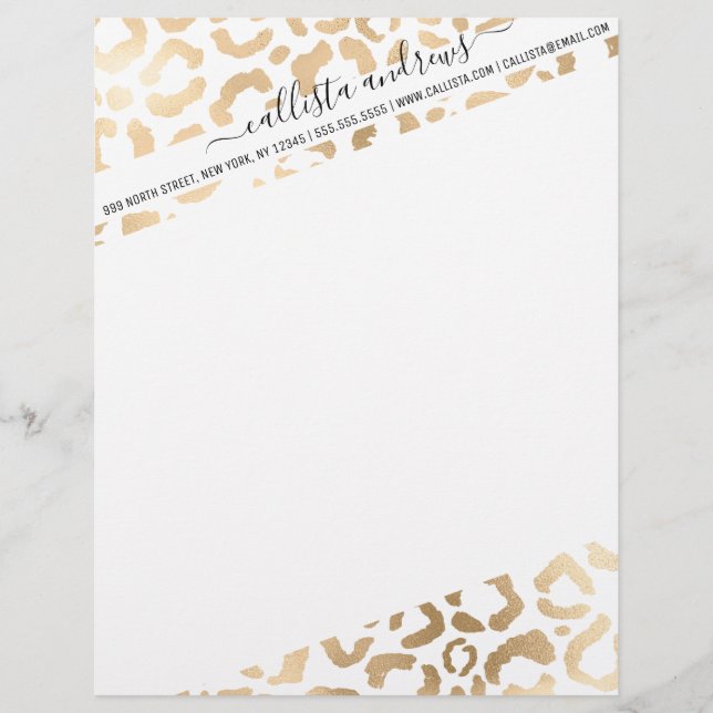Elegant Gold White Leopard Cheetah Animal Print Briefbogen (Vorderseite)