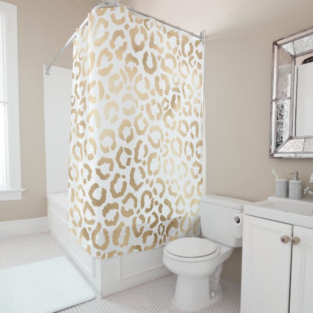 Elegant Gold White Leopard Cheetah Animal Print Duschvorhang (Beispiel)