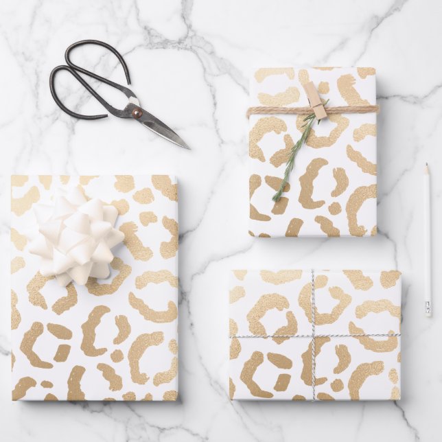 Elegant Gold White Leopard Cheetah Animal Print Geschenkpapier Set (Vorderseite)