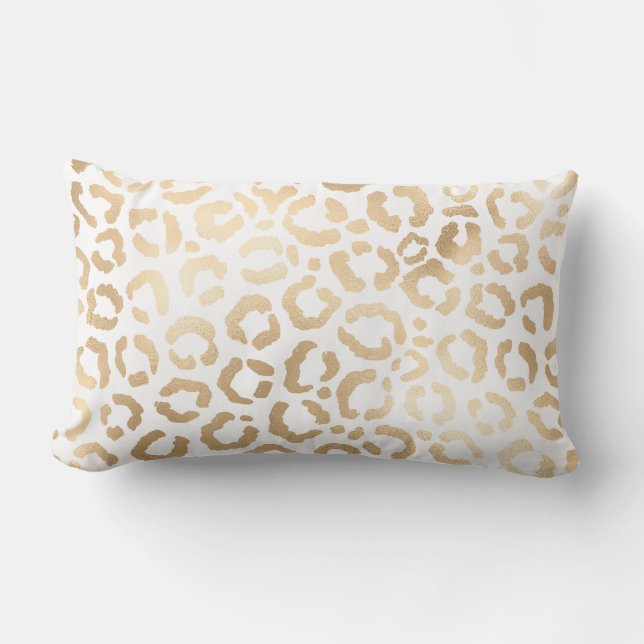Elegant Gold White Leopard Cheetah Animal Print Lendenkissen (Vorderseite)