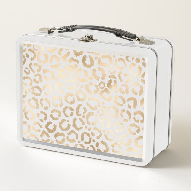 Elegant Gold White Leopard Cheetah Animal Print Metall Brotdose (Vorderseite)