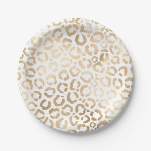 Elegant Gold White Leopard Cheetah Animal Print Pappteller