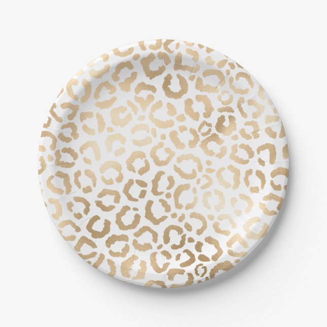 Elegant Gold White Leopard Cheetah Animal Print Pappteller (Vorderseite)