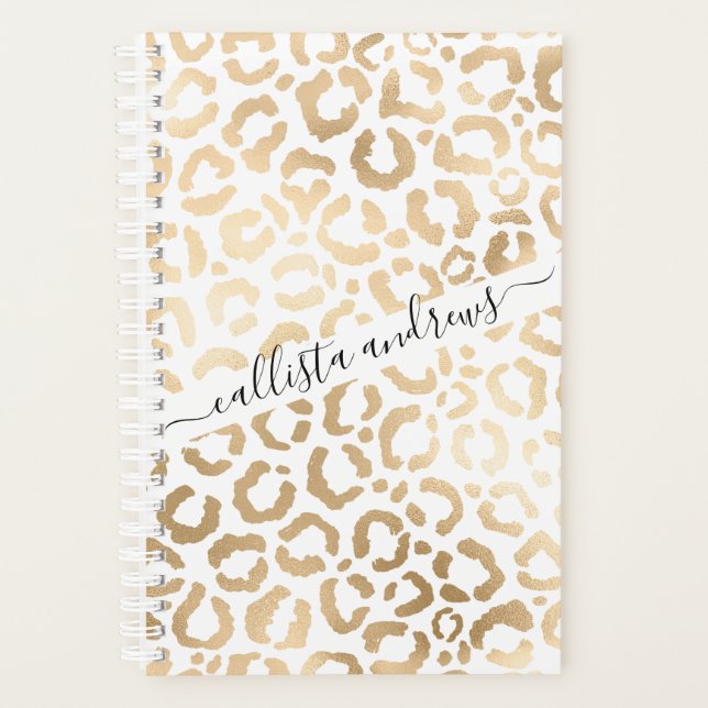 Elegant Gold White Leopard Cheetah Animal Print Planer (Vorderseite)