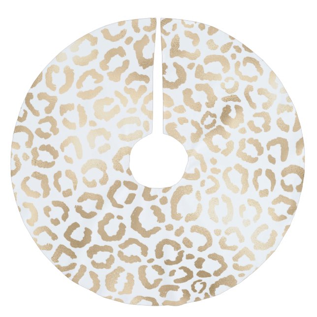 Elegant Gold White Leopard Cheetah Animal Print Polyester Weihnachtsbaumdecke (Vorderseite)