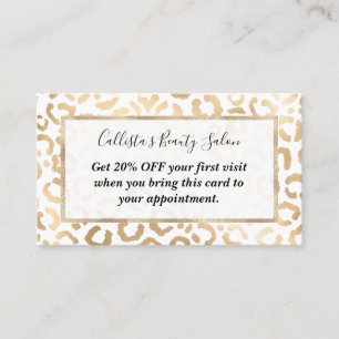 Elegant Gold White Leopard Cheetah Animal Print Rabattkarte