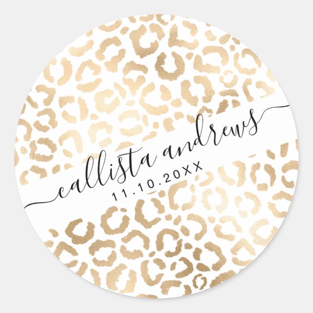 Elegant Gold White Leopard Cheetah Animal Print Runder Aufkleber (Vorderseite)