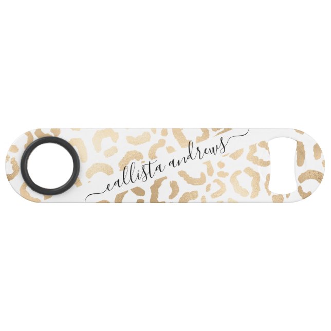 Elegant Gold White Leopard Cheetah Animal Print Speed Flaschenöffner (Vorderseite (Horizontal))