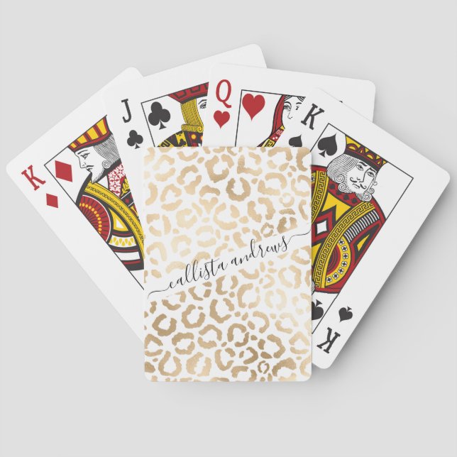 Elegant Gold White Leopard Cheetah Animal Print Spielkarten (Rückseite)