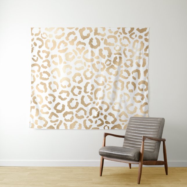 Elegant Gold White Leopard Cheetah Animal Print Wandteppich (Beispiel (Horizontal))