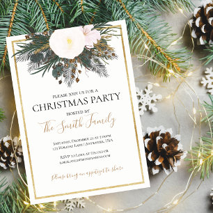 Elégant Gold White Pine Noël Invitation